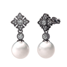 Teimei İnci Küpe - Inci ve swarovski 925 ayar siyah rodyum kaplama gümüş küpe #1ck1jyu