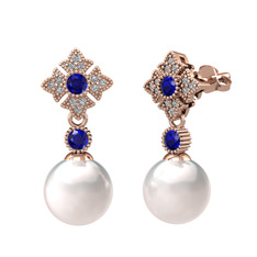 Teimei İnci Küpe - Inci, lab safir ve swarovski 925 ayar rose altın kaplama gümüş küpe #1cypy0o