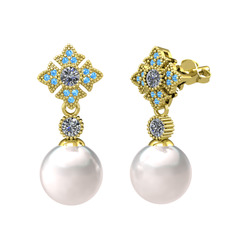 Inci, pırlanta ve akuamarin 18 ayar altın küpe (0.44 karat)