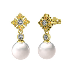 Teimei İnci Küpe - Inci, beyaz zirkon ve sitrin 18 ayar altın küpe #1emgn4i