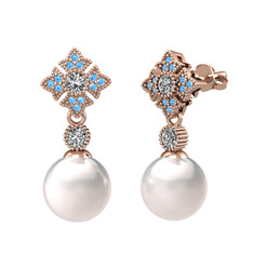 Inci, swarovski ve akuamarin 925 ayar rose altın kaplama gümüş küpe