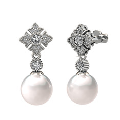 Inci, beyaz zirkon ve swarovski 14 ayar beyaz altın küpe