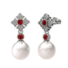 Teimei İnci Küpe - Inci, garnet ve swarovski 18 ayar beyaz altın küpe #1hqzrlm