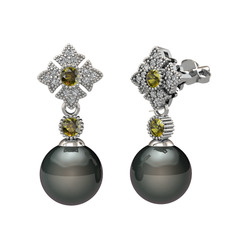 Teimei İnci Küpe - Siyah inci, peridot ve swarovski 925 ayar gümüş küpe #1hwv35w