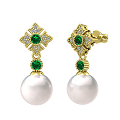 Inci, yeşil kuvars ve swarovski 14 ayar altın küpe