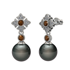 Teimei İnci Küpe - Siyah inci, dumanlı kuvars ve pırlanta 925 ayar gümüş küpe (0.2112 karat) #1kfs9v7