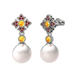 Teimei İnci Küpe - Inci, sitrin ve garnet 925 ayar gümüş küpe #1kycav5