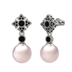 Pembe inci ve siyah zirkon 925 ayar gümüş küpe