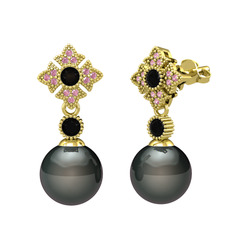 Teimei İnci Küpe - Siyah inci, siyah zirkon ve pembe kuvars 925 ayar altın kaplama gümüş küpe #1m1f2bi