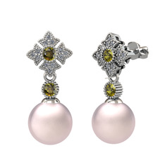 Teimei İnci Küpe - Pembe inci, peridot ve pırlanta 14 ayar beyaz altın küpe (0.2112 karat) #1m8ewse