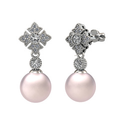 Teimei İnci Küpe - Pembe inci, swarovski ve pırlanta 14 ayar beyaz altın küpe (0.2112 karat) #1npq9sa