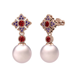 Pembe inci, garnet ve ametist 18 ayar rose altın küpe