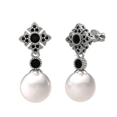 Teimei İnci Küpe - Inci ve siyah zirkon 14 ayar beyaz altın küpe #1oe9dxq