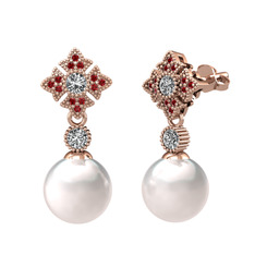 Teimei İnci Küpe - Inci, beyaz zirkon ve garnet 925 ayar rose altın kaplama gümüş küpe #1otg9db