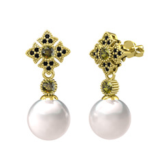 Teimei İnci Küpe - Inci, peridot ve siyah zirkon 8 ayar altın küpe #1piafhp