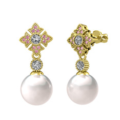 Teimei İnci Küpe - Inci, swarovski ve pembe kuvars 925 ayar altın kaplama gümüş küpe #1q3l5pv