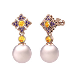 Teimei İnci Küpe - Pembe inci, sitrin ve ametist 925 ayar rose altın kaplama gümüş küpe #1sq1jds