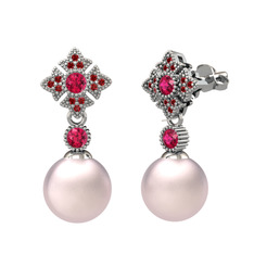 Teimei İnci Küpe - Pembe inci, rodolit garnet ve garnet 14 ayar beyaz altın küpe #1t1jhsl