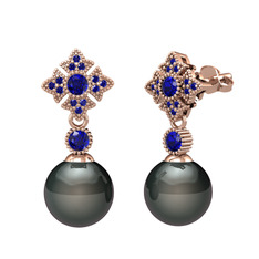 Teimei İnci Küpe - Siyah inci ve lab safir 14 ayar rose altın küpe #1t5bdy7