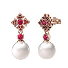 Teimei İnci Küpe - Inci, rodolit garnet ve garnet 8 ayar rose altın küpe #1tlth08