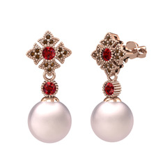 Teimei İnci Küpe - Pembe inci, garnet ve dumanlı kuvars 8 ayar rose altın küpe #1uahe32