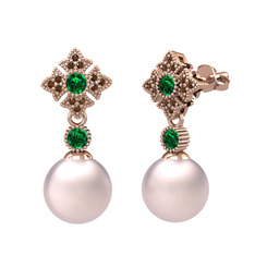 Teimei İnci Küpe - Pembe inci, yeşil kuvars ve dumanlı kuvars 8 ayar rose altın küpe #1uf0har