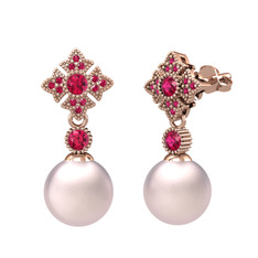 Pembe inci ve rodolit garnet 14 ayar rose altın küpe
