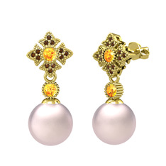 Pembe inci, sitrin ve dumanlı kuvars 18 ayar altın küpe