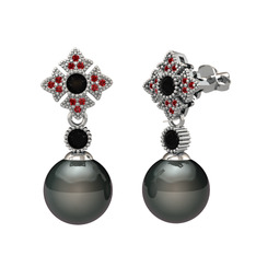 Teimei İnci Küpe - Siyah inci, siyah zirkon ve garnet 925 ayar gümüş küpe #1wb9sfg