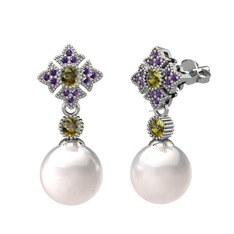 Teimei İnci Küpe - Inci, peridot ve ametist 925 ayar gümüş küpe #1wghnmf