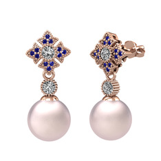 Teimei İnci Küpe - Pembe inci, swarovski ve lab safir 8 ayar rose altın küpe #1x2r4zj