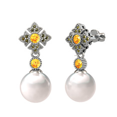 Teimei İnci Küpe - Inci, sitrin ve peridot 14 ayar beyaz altın küpe #1x2wu55