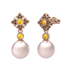 Teimei İnci Küpe - Pembe inci, sitrin ve dumanlı kuvars 8 ayar rose altın küpe #1xzy6fq