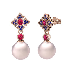 Pembe inci, rodolit garnet ve lab safir 8 ayar rose altın küpe