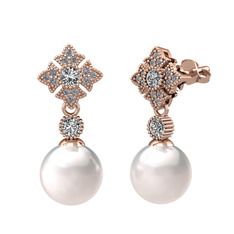 Inci, swarovski ve pırlanta 18 ayar rose altın küpe (0.2112 karat)