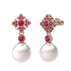 Inci ve rodolit garnet 14 ayar rose altın küpe