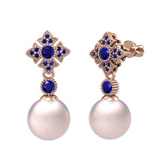 Pembe inci ve lab safir 14 ayar rose altın küpe