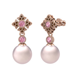 Teimei İnci Küpe - Pembe inci, pembe kuvars ve dumanlı kuvars 14 ayar rose altın küpe #4p35mr