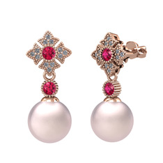 Teimei İnci Küpe - Pembe inci, rodolit garnet ve pırlanta 18 ayar rose altın küpe (0.2112 karat) #4u6r3j