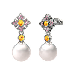 Teimei İnci Küpe - Inci, sitrin ve pembe kuvars 8 ayar beyaz altın küpe #5fj0ng