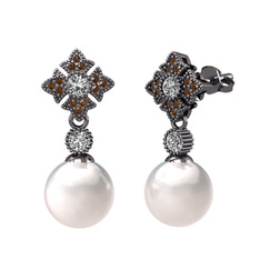 Teimei İnci Küpe - Inci, swarovski ve dumanlı kuvars 925 ayar siyah rodyum kaplama gümüş küpe #6dkmny