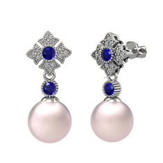 Teimei İnci Küpe - Pembe inci, lab safir ve swarovski 18 ayar beyaz altın küpe #9cn0jh