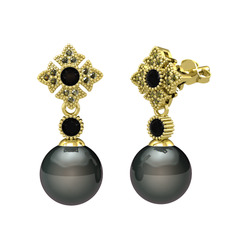 Teimei İnci Küpe - Siyah inci, siyah zirkon ve peridot 18 ayar altın küpe #a1hktv