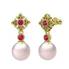 Teimei İnci Küpe - Pembe inci, rodolit garnet ve peridot 8 ayar altın küpe #akjy1e