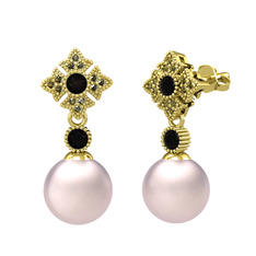 Pembe inci, siyah zirkon ve peridot 8 ayar altın küpe