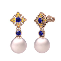 Teimei İnci Küpe - Pembe inci, lab safir ve sitrin 18 ayar rose altın küpe #b1gr5z