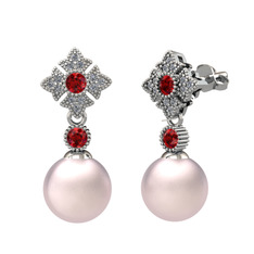 Teimei İnci Küpe - Pembe inci, garnet ve pırlanta 18 ayar beyaz altın küpe (0.2112 karat) #b2ggw5