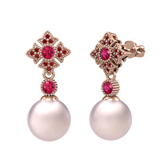 Teimei İnci Küpe - Pembe inci, rodolit garnet ve garnet 18 ayar rose altın küpe #b50w0z