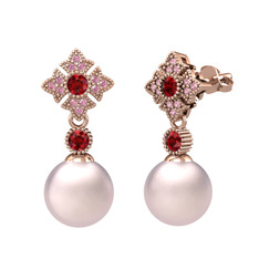 Teimei İnci Küpe - Pembe inci, garnet ve pembe kuvars 8 ayar rose altın küpe #dcn4a8