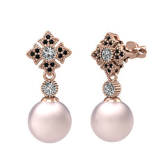 Teimei İnci Küpe - Pembe inci, beyaz zirkon ve siyah zirkon 14 ayar rose altın küpe #dfzajw